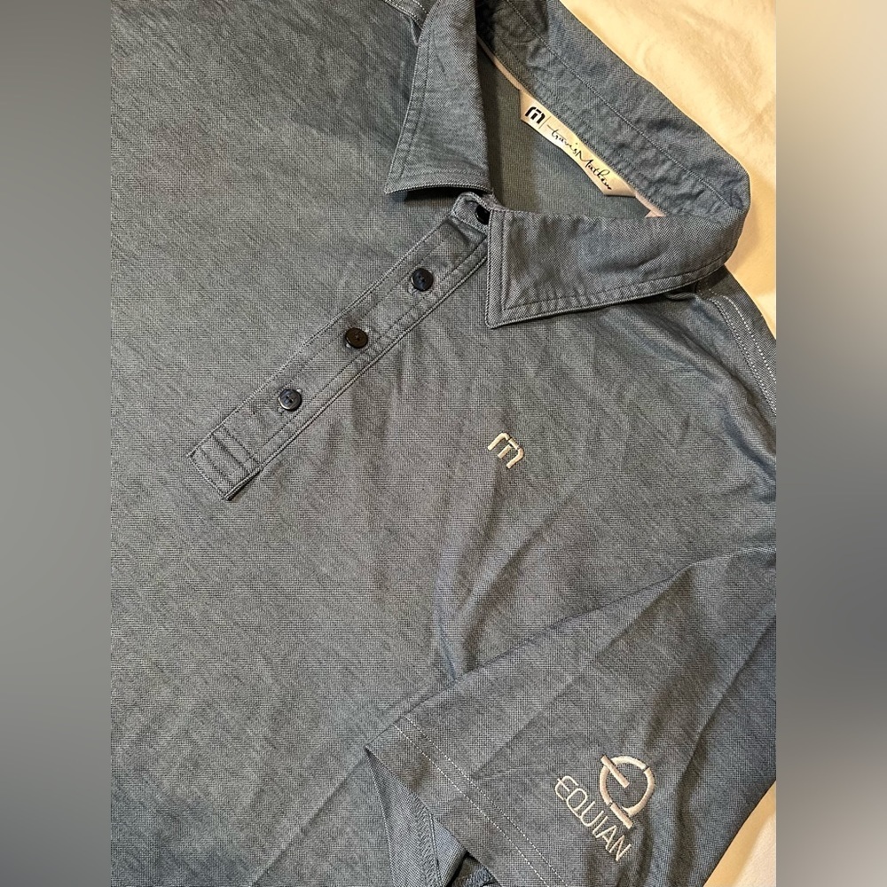 TRAVIS MATHEWS Polo‎ Shirt Short Sleeve Heather Blue "Equian" Men's XXL